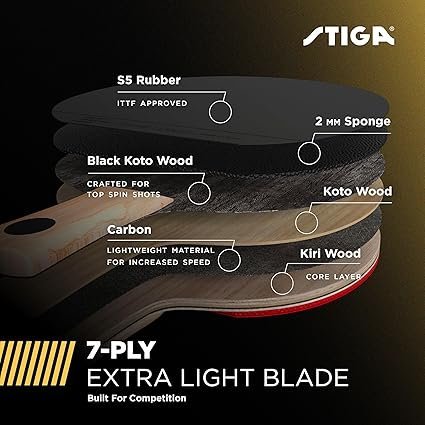 Carbon Fiber Blade Premium Sponge ConcaveSTIGA Carbon+ Bundle Ping Pong Paddle Set 7ply Extra Light Pro Handle